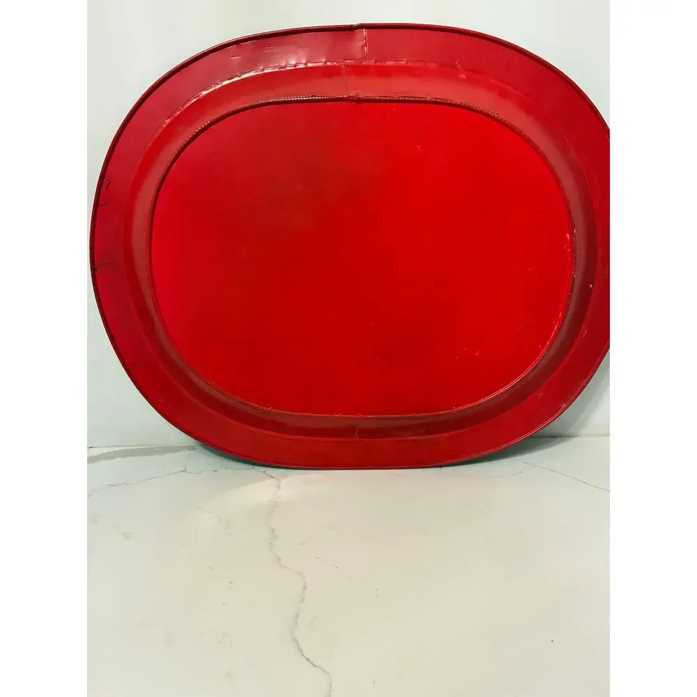 Tole Rooster Serving Tray Metal Oval Painted Red Large Vintage Farmhouse Cottage